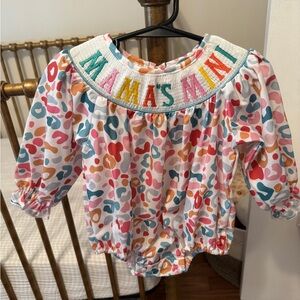 Colorful Smocked “Mama’s Mini” Bubble Romper